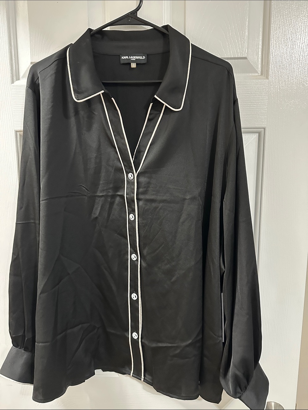 Karl Lagerfeld Black Button-Down Shirt with White Piping